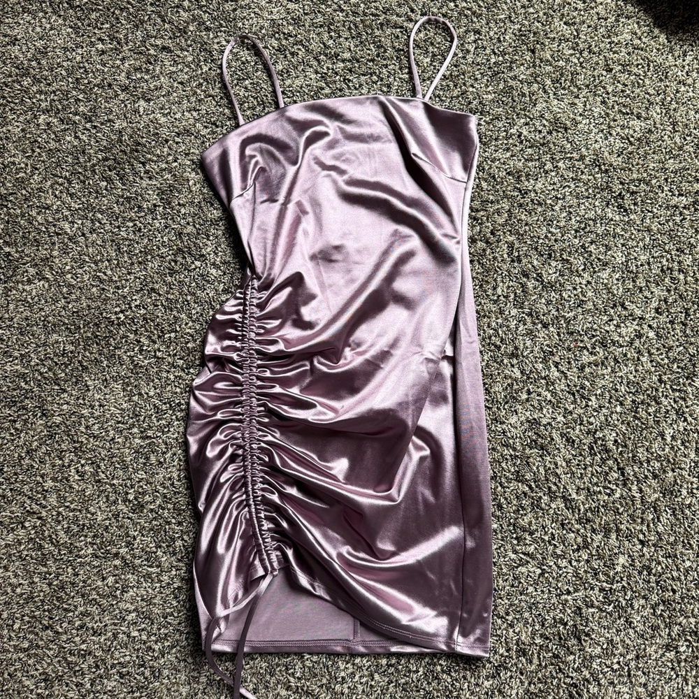 Windsor Purple Asymmetrical Ruched Mini Dress